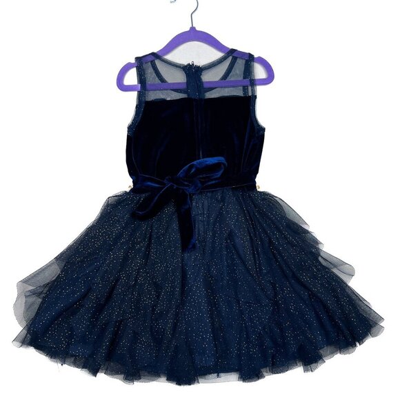 Nicole Miller Girls' Navy Velvet Sparkle and Tiered Tule Ruffles Dress Size 5 - Picture 2 of 7